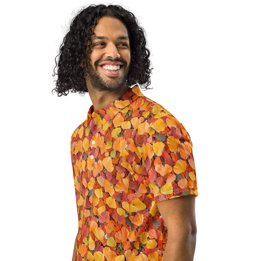 Ember Ginkgo on Men's Slim Fit Polo Shirt — Left Front