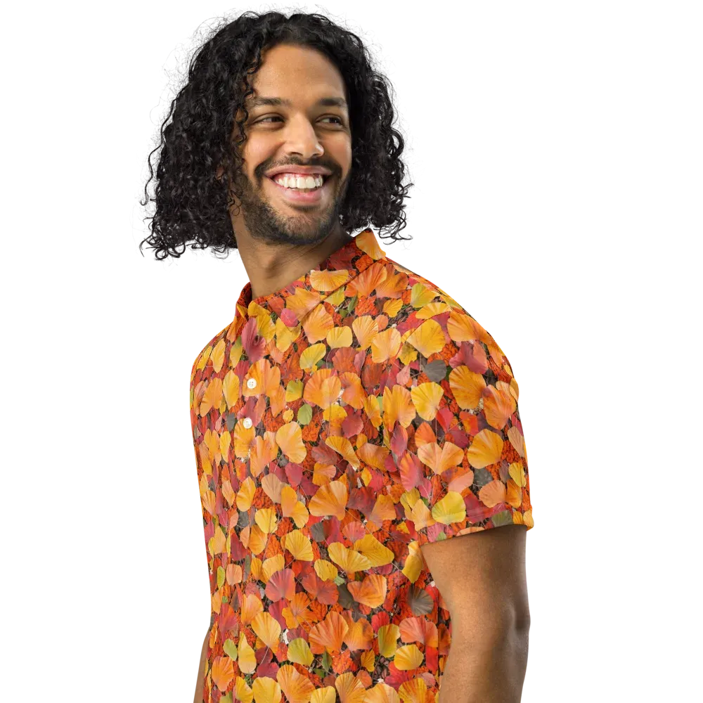 Ember Ginkgo on Men's Slim Fit Polo Shirt — Left Front