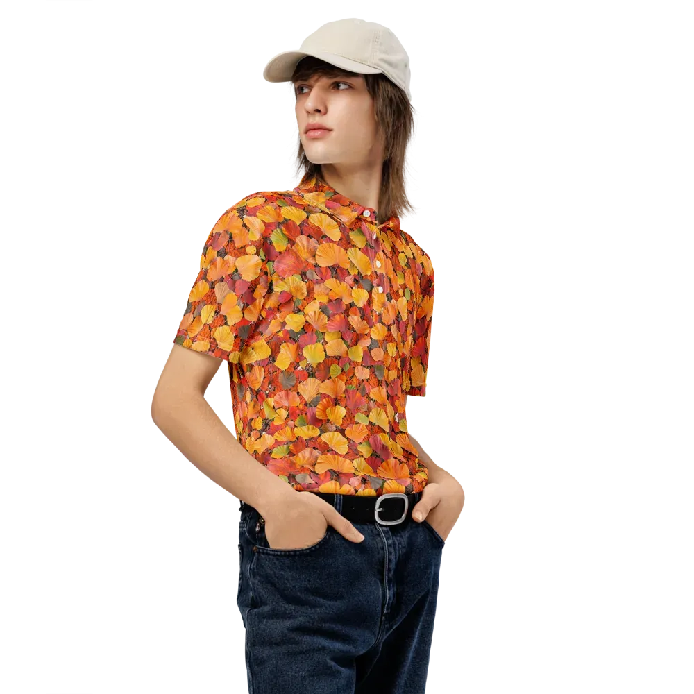 Ember Ginkgo on Men's Slim Fit Polo Shirt — Right Front