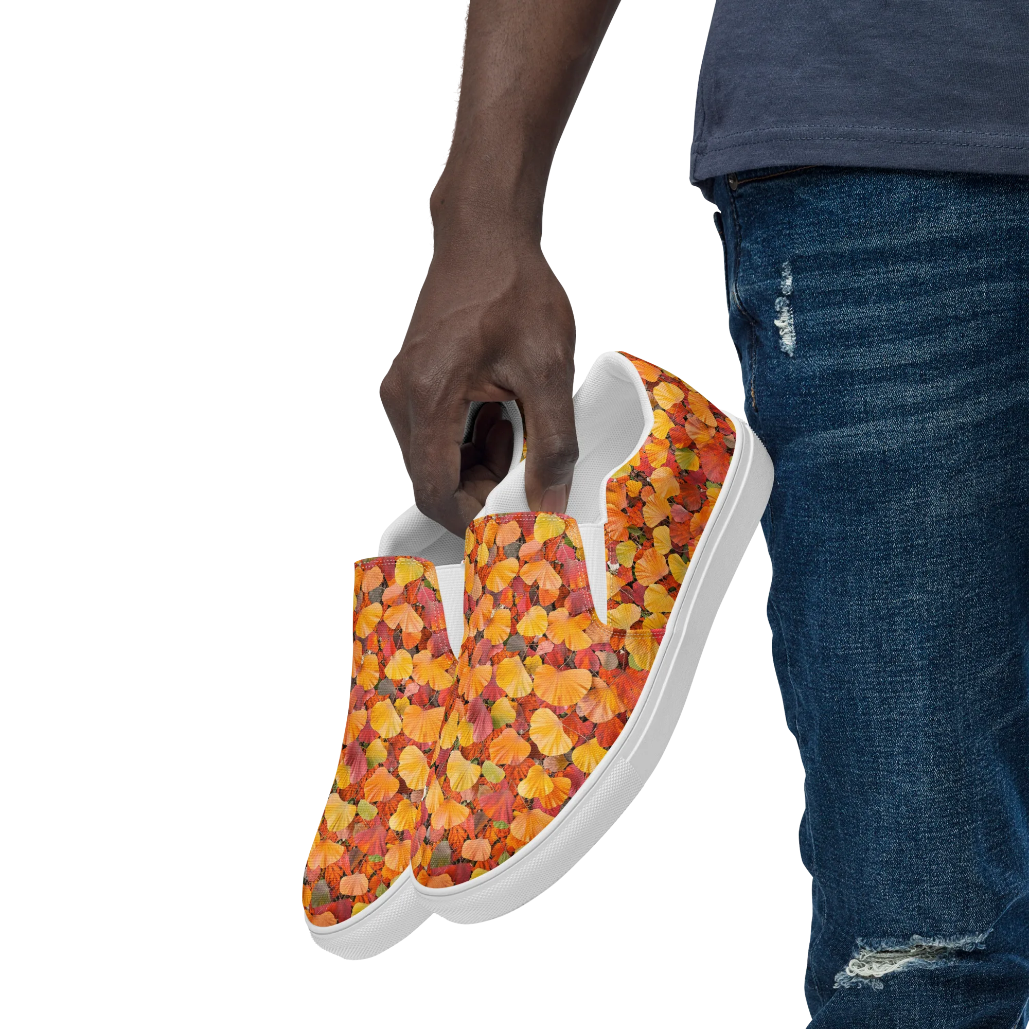 Ember Ginkgo on Men's Slip-On Canvas Shoes — Left Front