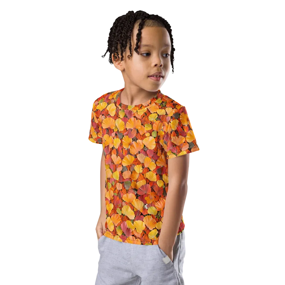 Ember Ginkgo on Kids Crew Neck T-Shirt — Left Front