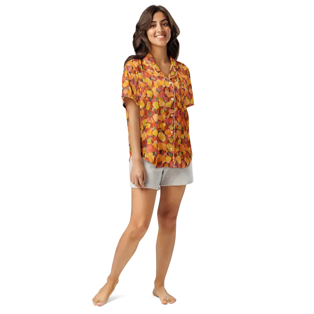 Ember Ginkgo on Women's Short Sleeve Pajama Top — Front