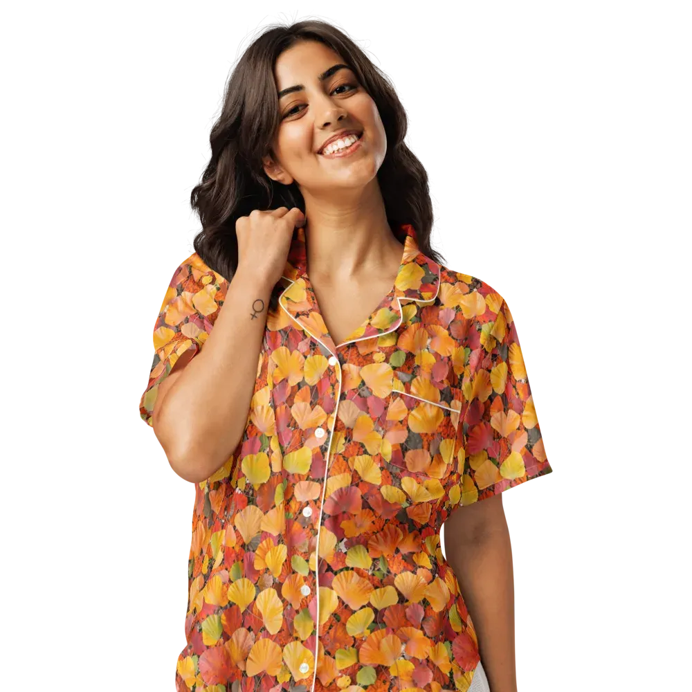 Ember Ginkgo on Women's Short Sleeve Pajama Top — Front