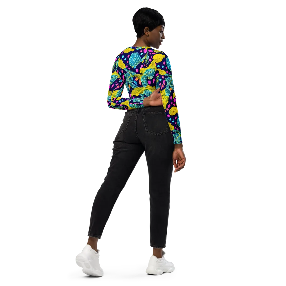 Deep-sea Daydream on Long Sleeve Crop Top — Right Back