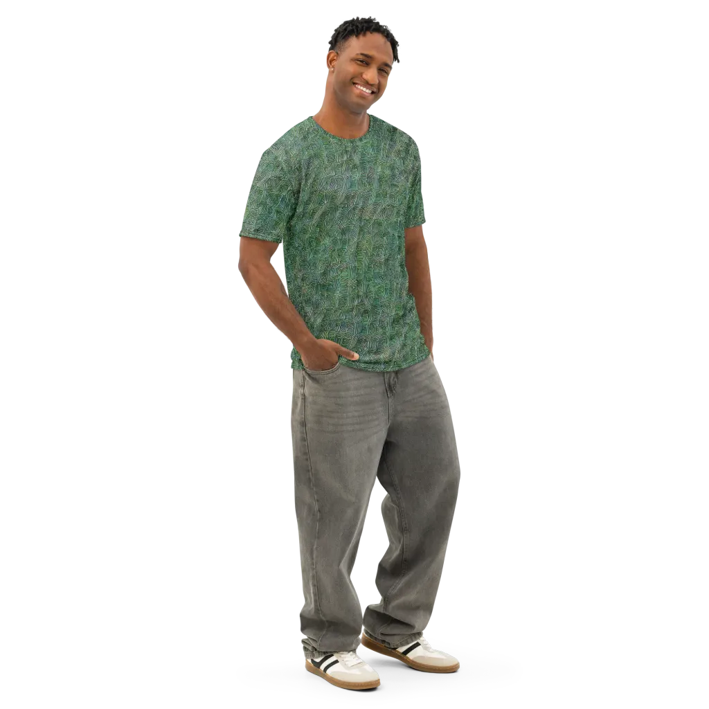 Verdant Labyrinth on Men's Cotton Crew Neck T-Shirt — Right Front