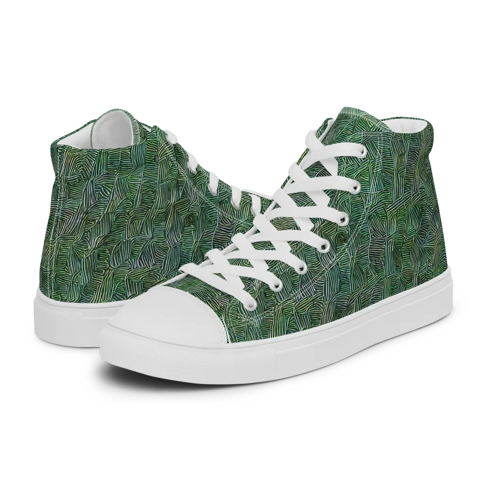 Verdant Labyrinth on Men's High Top Canvas Shoes — Left