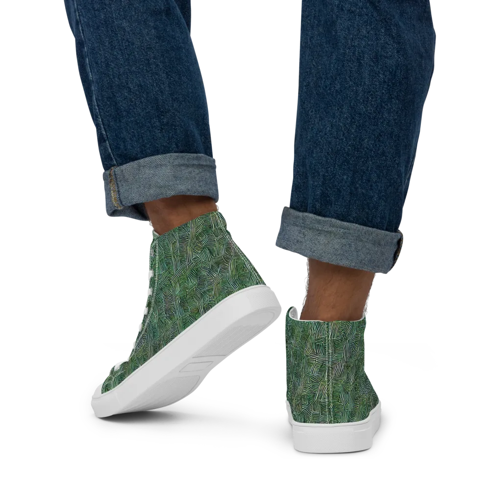 Verdant Labyrinth on Men's High Top Canvas Shoes — Back