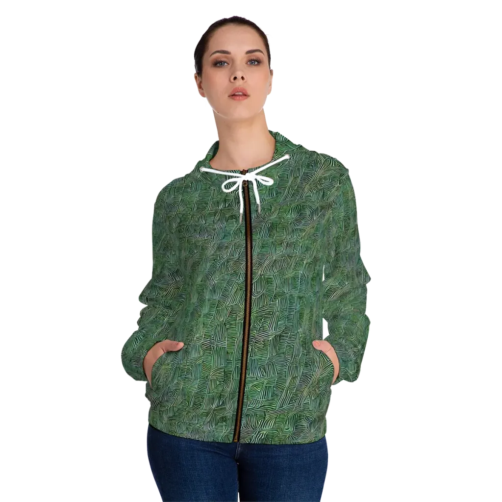 Verdant Labyrinth on Women's Full-Zip Hoodie — Front On Person