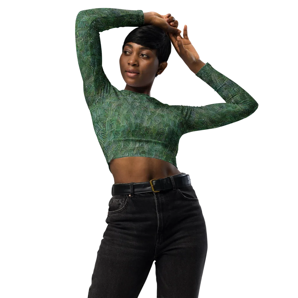 Verdant Labyrinth on Long Sleeve Crop Top — Front