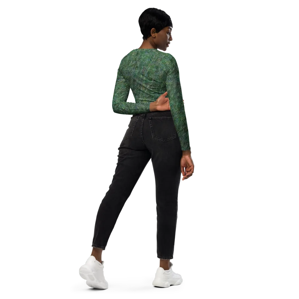 Verdant Labyrinth on Long Sleeve Crop Top — Right Back
