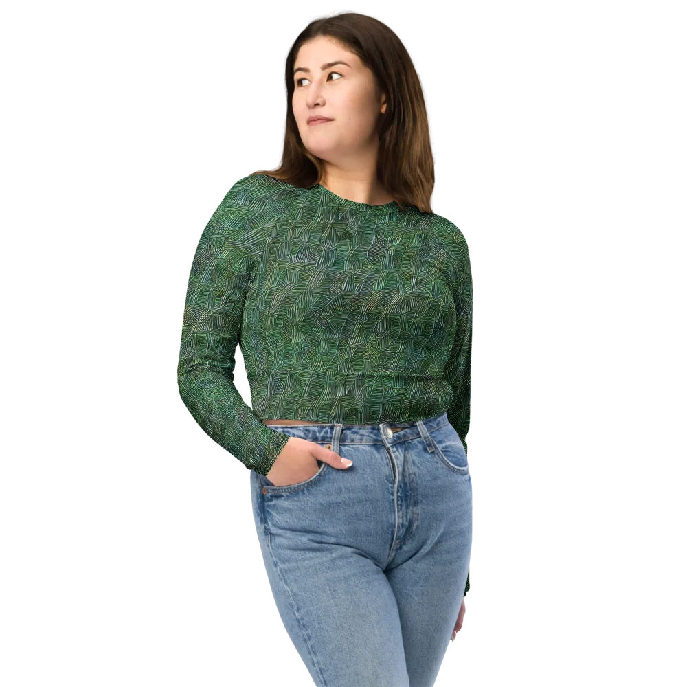 Verdant Labyrinth on Long Sleeve Crop Top — Front