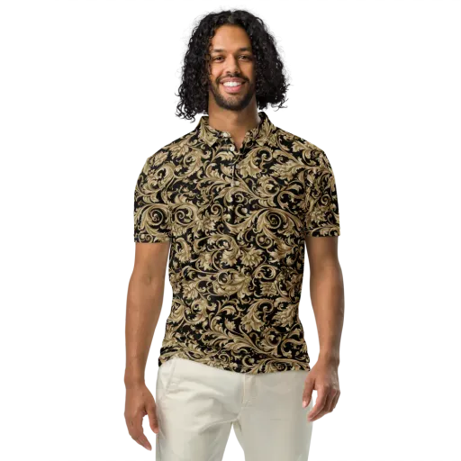 Midnight Acanthus on a Men's Slim Fit Polo Shirt