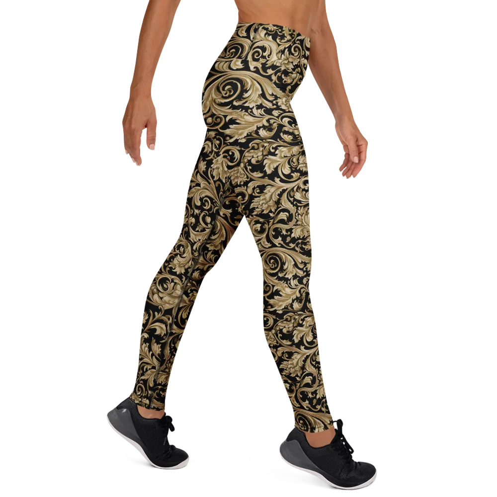 Midnight Acanthus on Yoga Leggings — Right