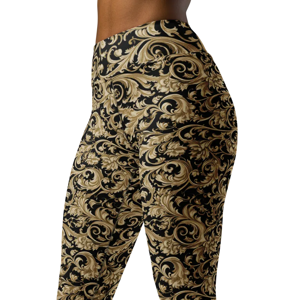 Midnight Acanthus on Yoga Leggings — Left Front