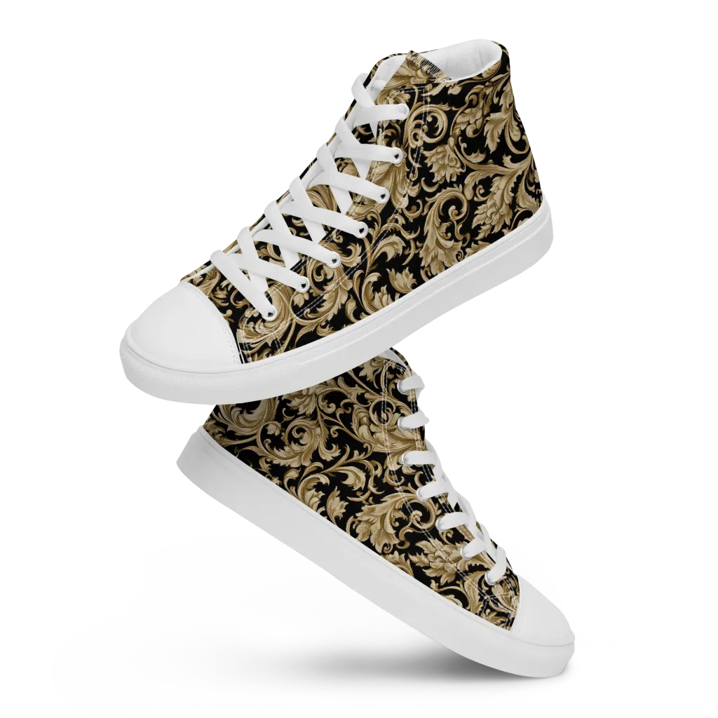 Midnight Acanthus on Men's High Top Canvas Shoes — Front