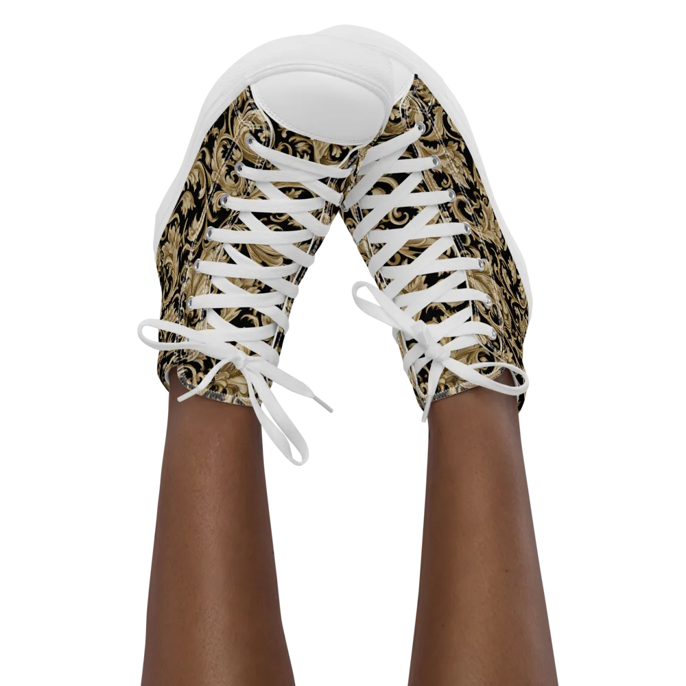 Midnight Acanthus on Women's High Top Canvas Shoes — Front
