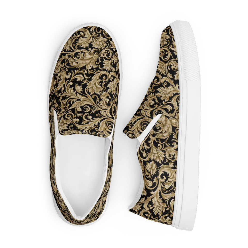 Midnight Acanthus on Men's Slip-On Canvas Shoes — Front