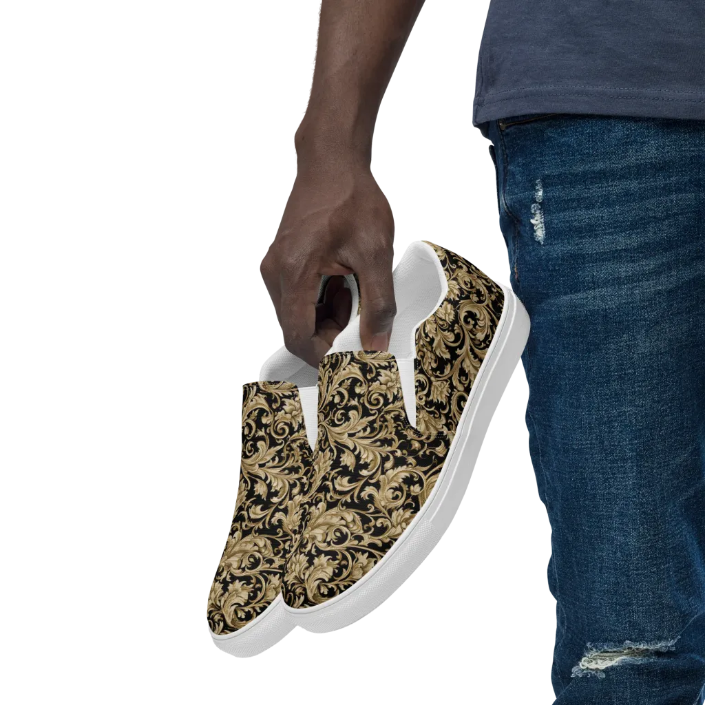 Midnight Acanthus on Men's Slip-On Canvas Shoes — Left Front