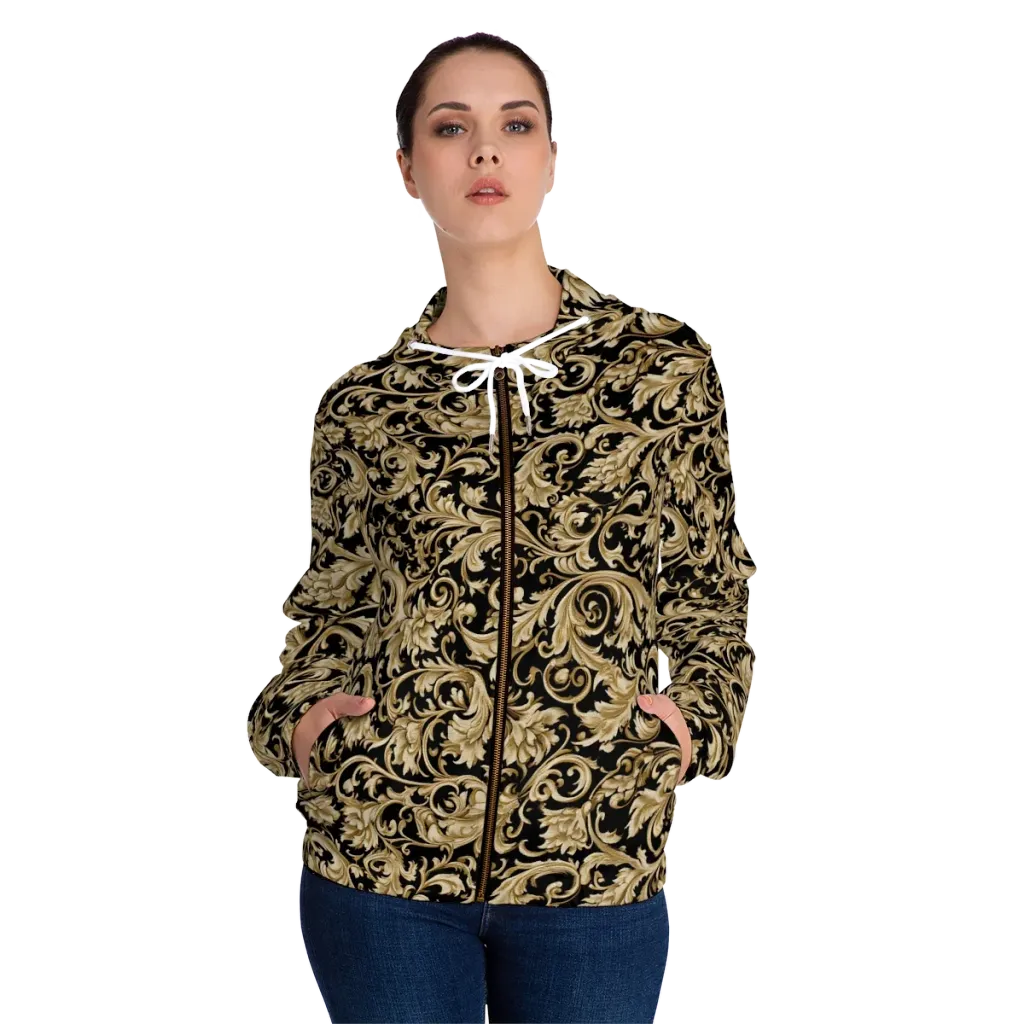 Midnight Acanthus on Women's Full-Zip Hoodie — Front On Person