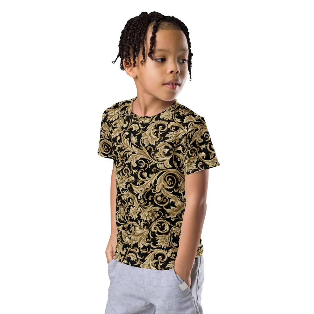 Midnight Acanthus on Kids Crew Neck T-Shirt — Left Front