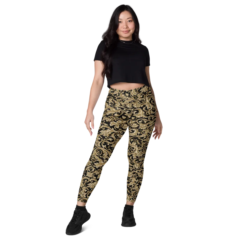 Midnight Acanthus on Leggings with Pockets — Front