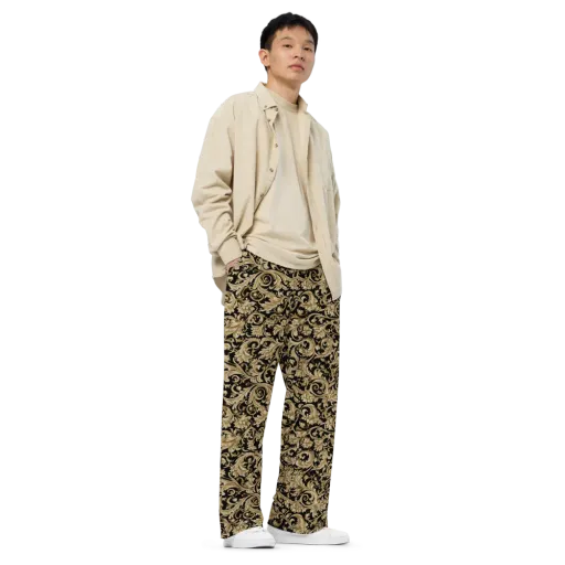 Midnight Acanthus on a Wide-Leg Pants