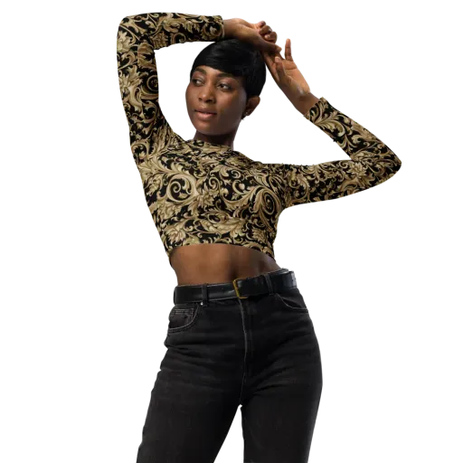 Midnight Acanthus on a Long Sleeve Crop Top