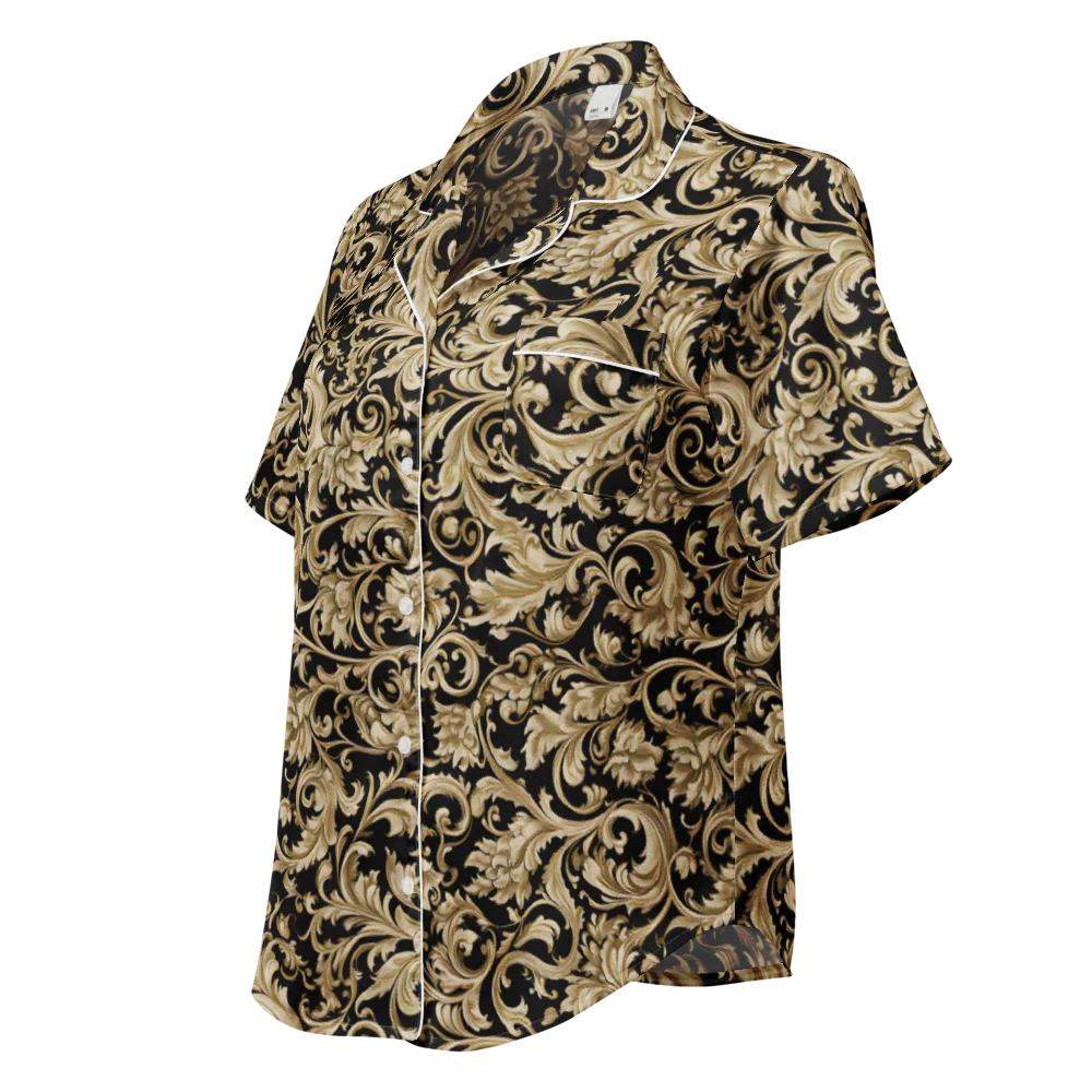 Midnight Acanthus on Women's Short Sleeve Pajama Top — Left Front