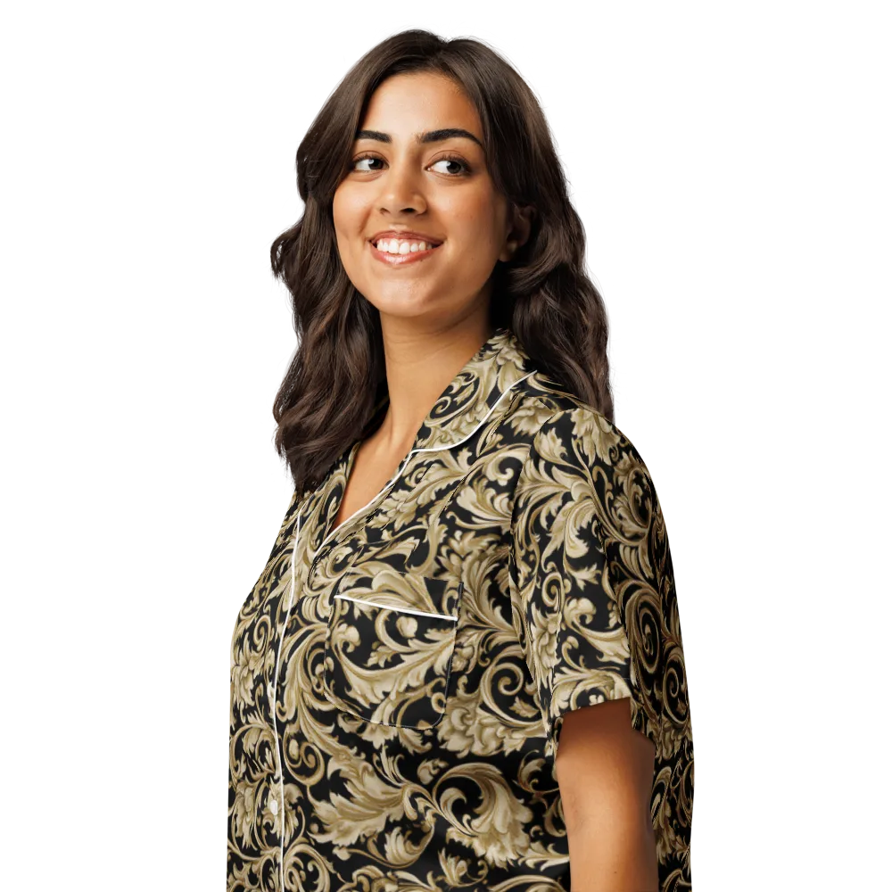 Midnight Acanthus on Women's Short Sleeve Pajama Top — Left Front