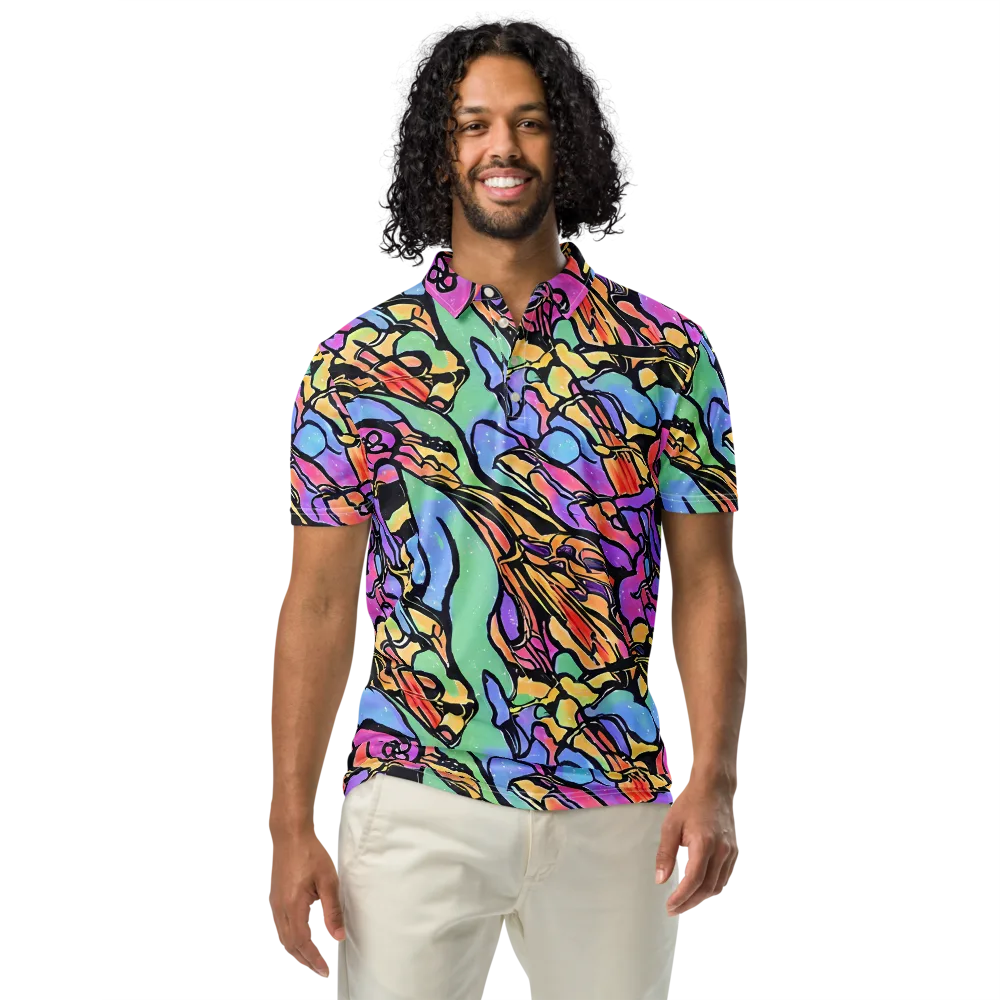 Kaleidoscope Flora on Men's Slim Fit Polo Shirt — Front