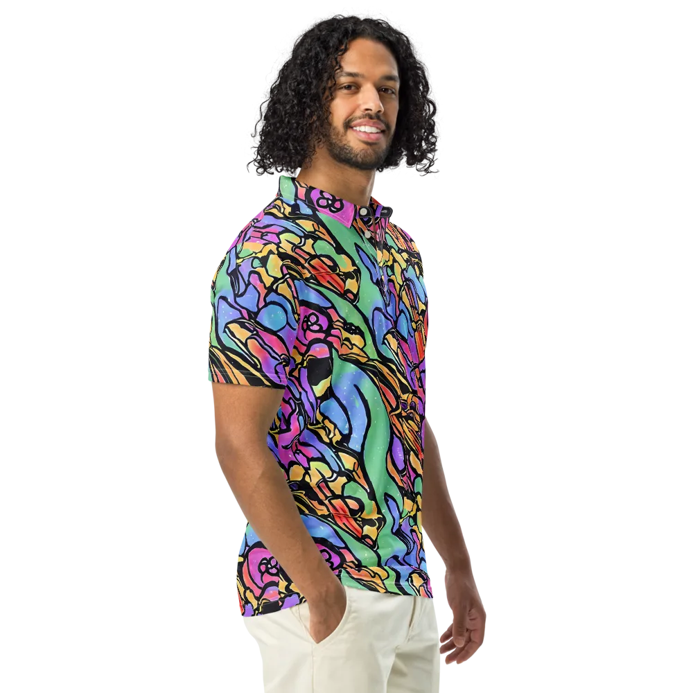 Kaleidoscope Flora on Men's Slim Fit Polo Shirt — Right Front