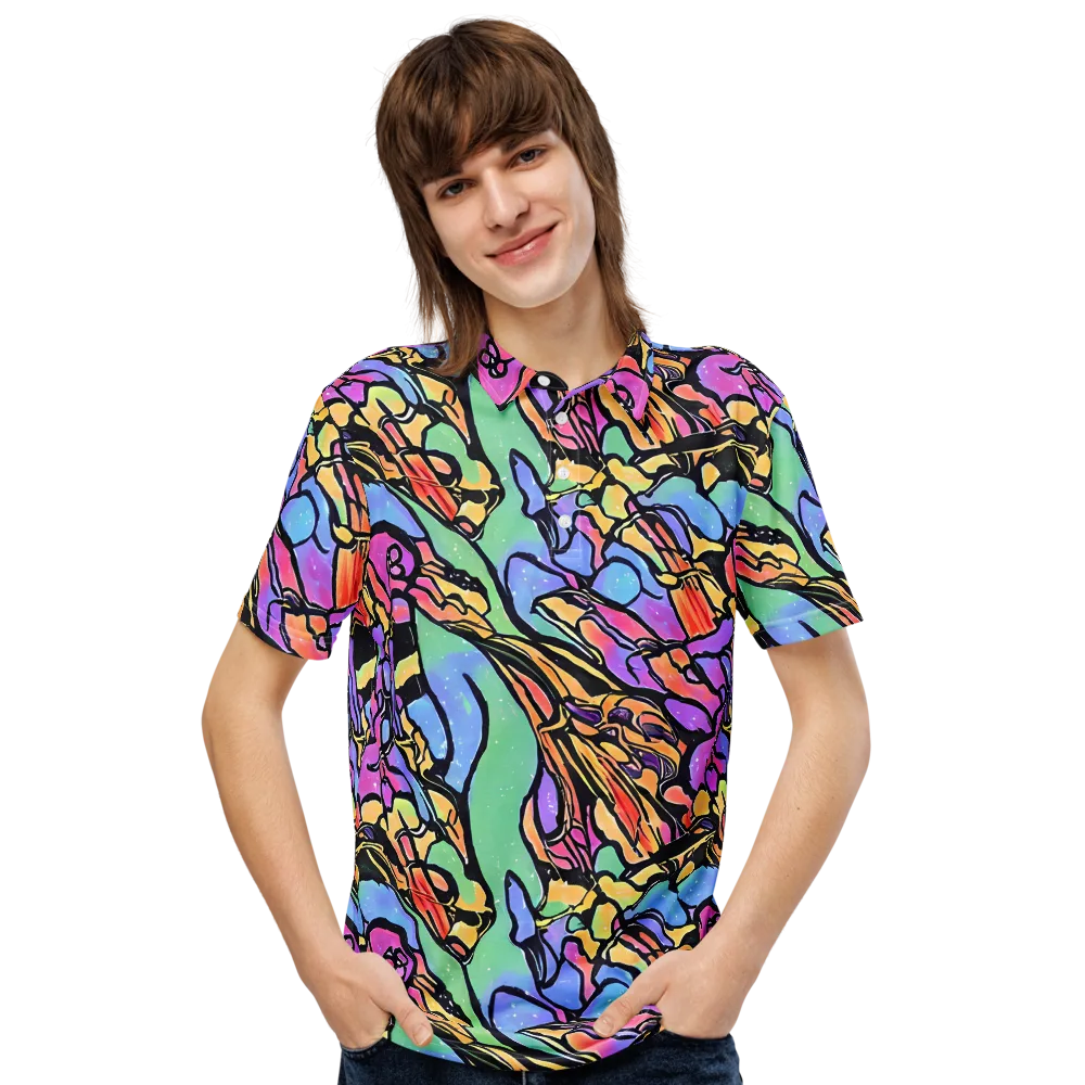 Kaleidoscope Flora on Men's Slim Fit Polo Shirt — Front