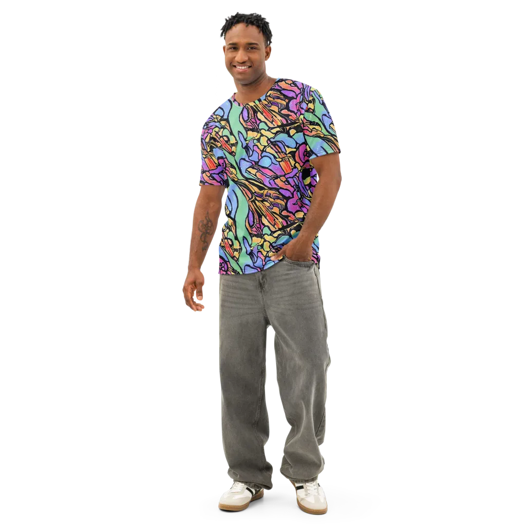 Kaleidoscope Flora on Men's Cotton Crew Neck T-Shirt — Front