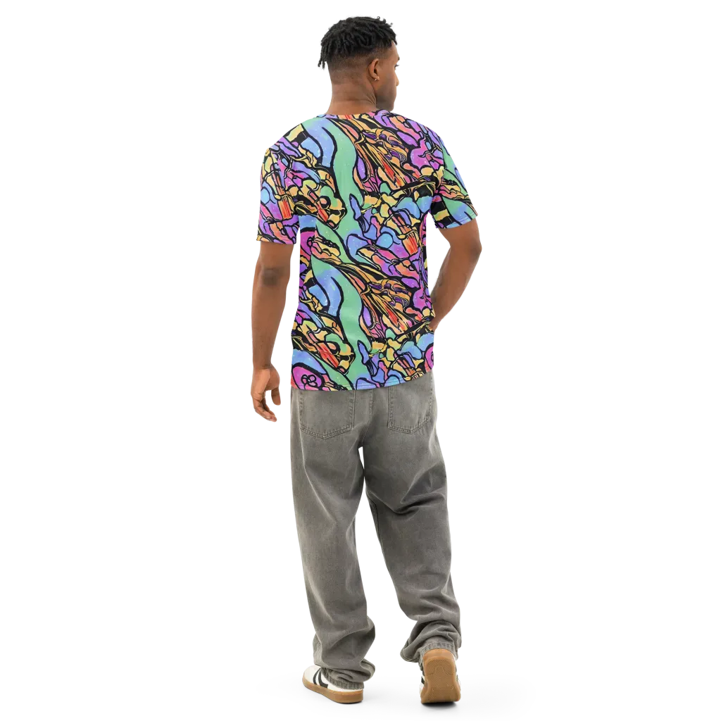 Kaleidoscope Flora on Men's Cotton Crew Neck T-Shirt — Back