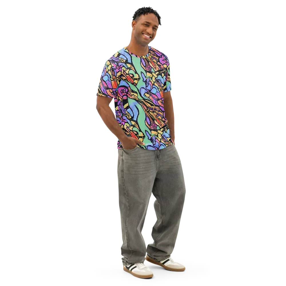 Kaleidoscope Flora on Men's Cotton Crew Neck T-Shirt — Right Front
