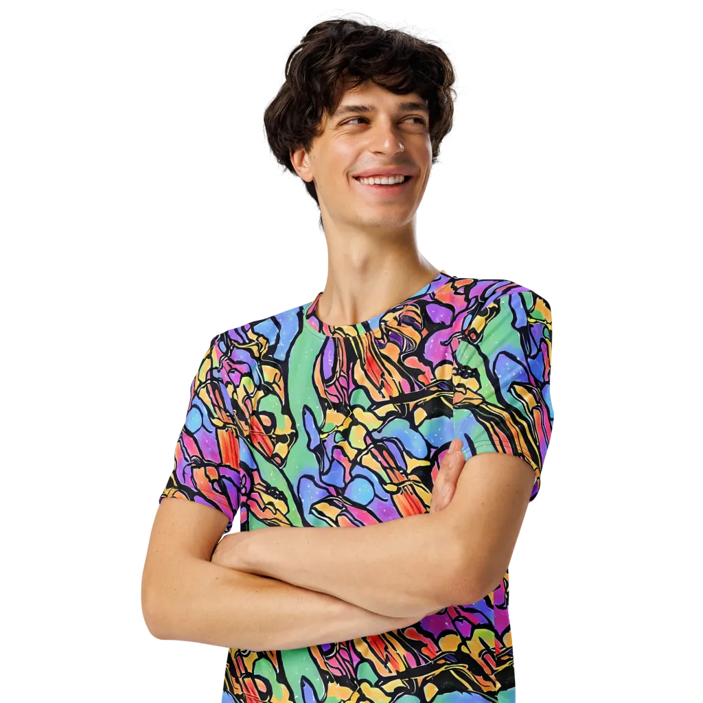 Kaleidoscope Flora on Men's Crew Neck T-Shirt — Left Front