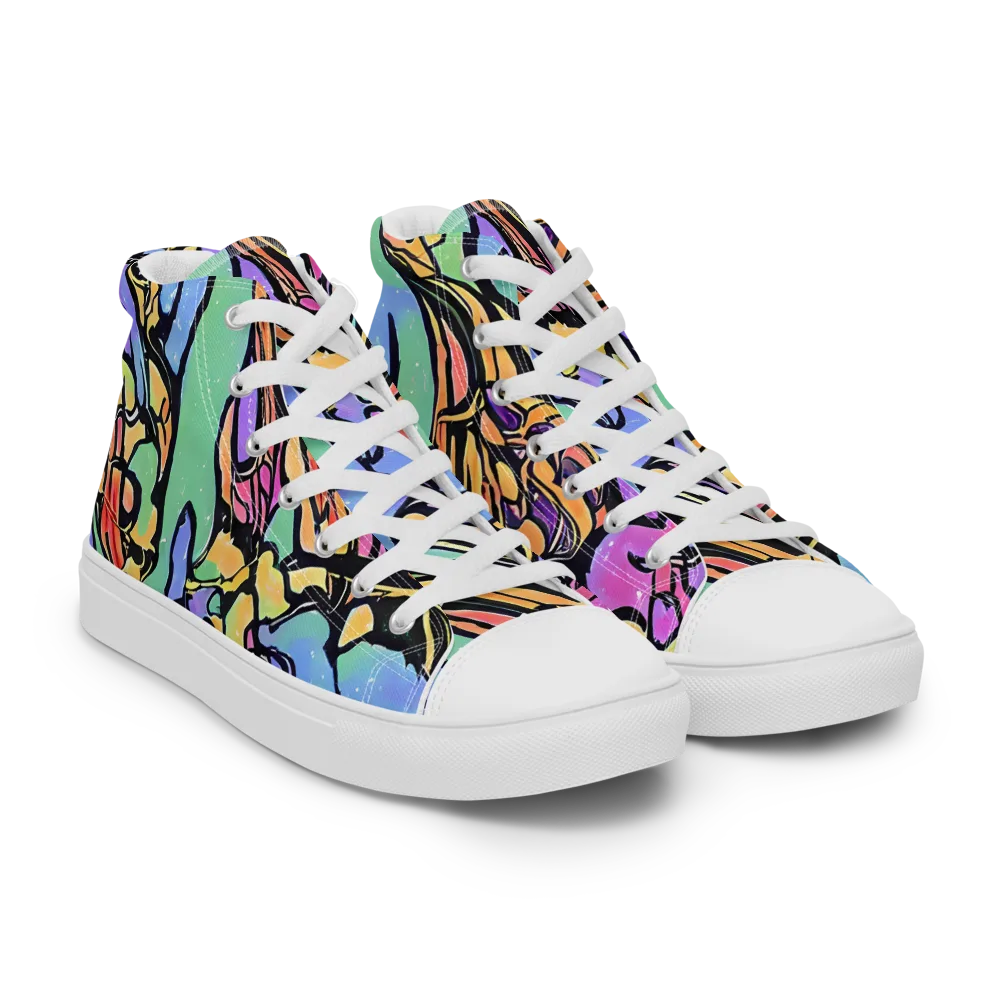 Kaleidoscope Flora on Men's High Top Canvas Shoes — Right Front