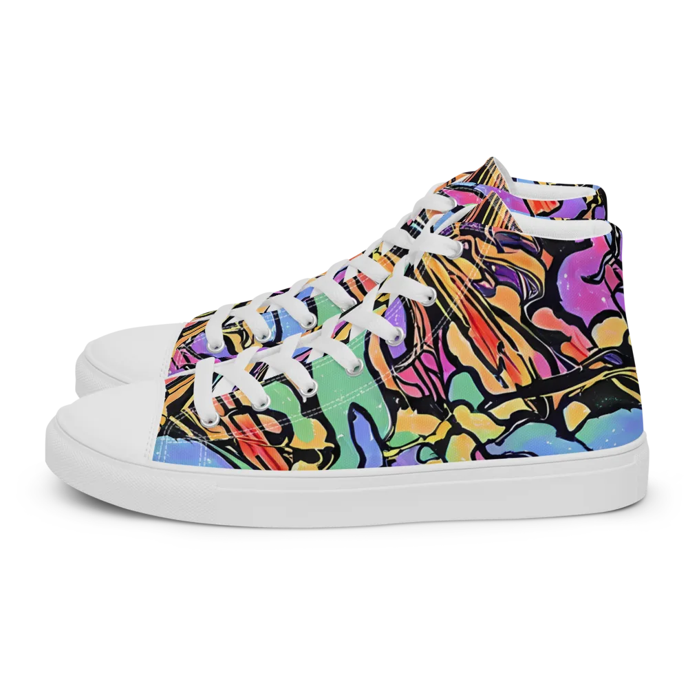 Kaleidoscope Flora on Men's High Top Canvas Shoes — Left