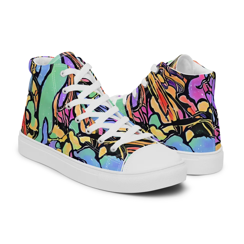 Kaleidoscope Flora on Men's High Top Canvas Shoes — Right