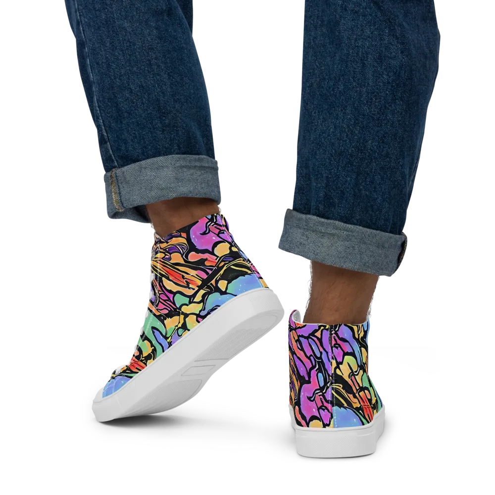 Kaleidoscope Flora on Men's High Top Canvas Shoes — Back