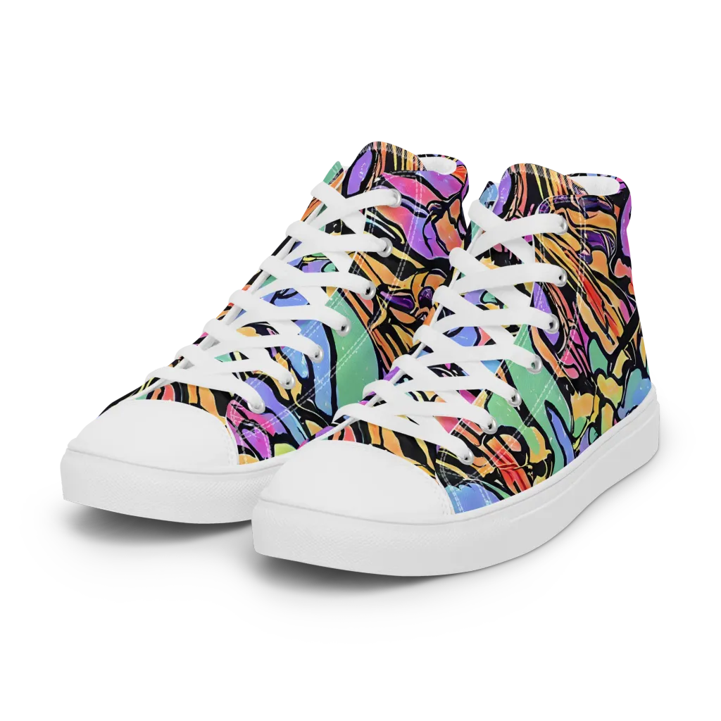 Kaleidoscope Flora on Women's High Top Canvas Shoes — Left Front