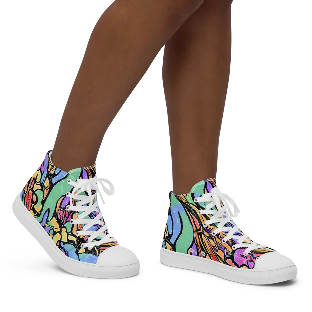 Kaleidoscope Flora on Women's High Top Canvas Shoes — Right