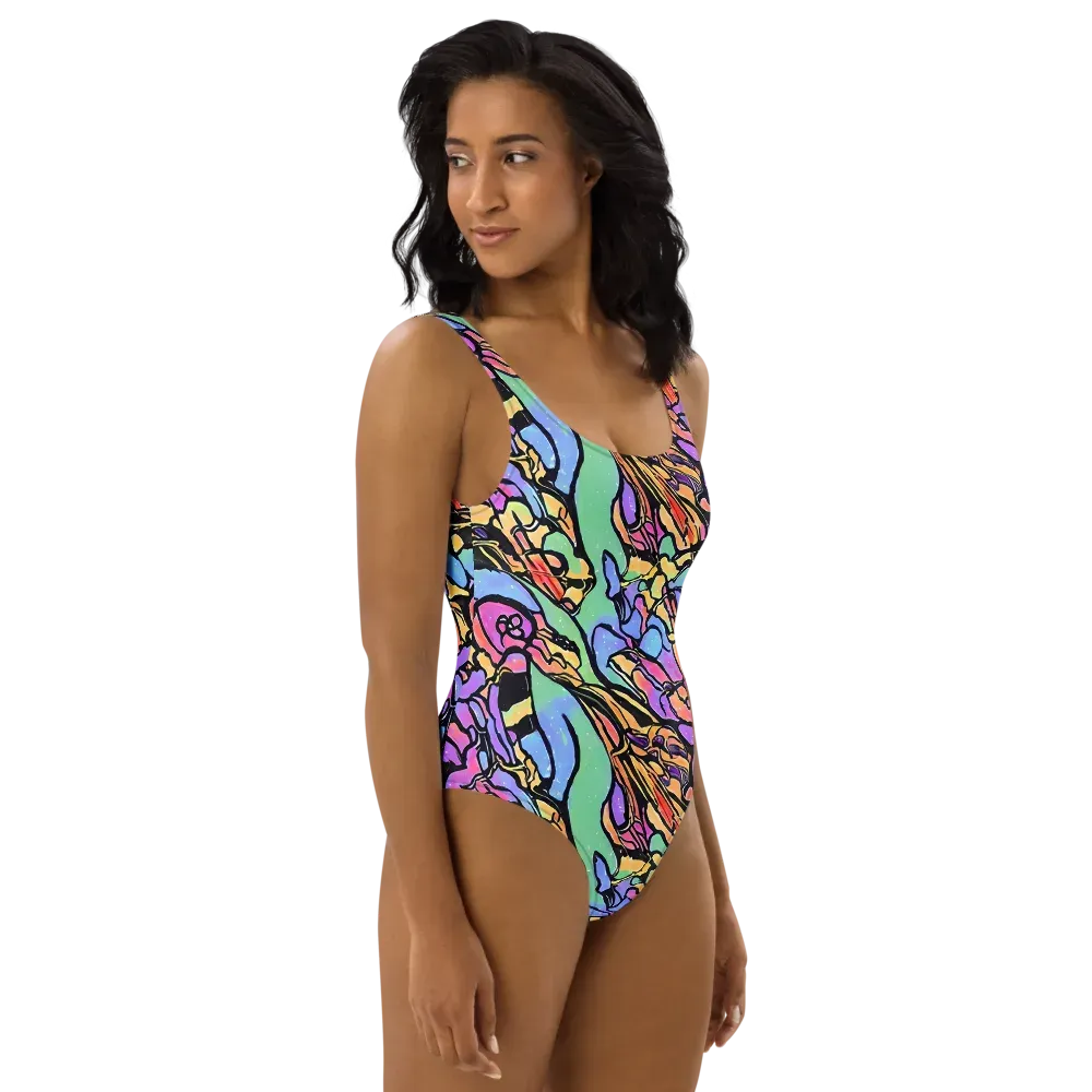Kaleidoscope Flora on One-Piece Swimsuit — Right