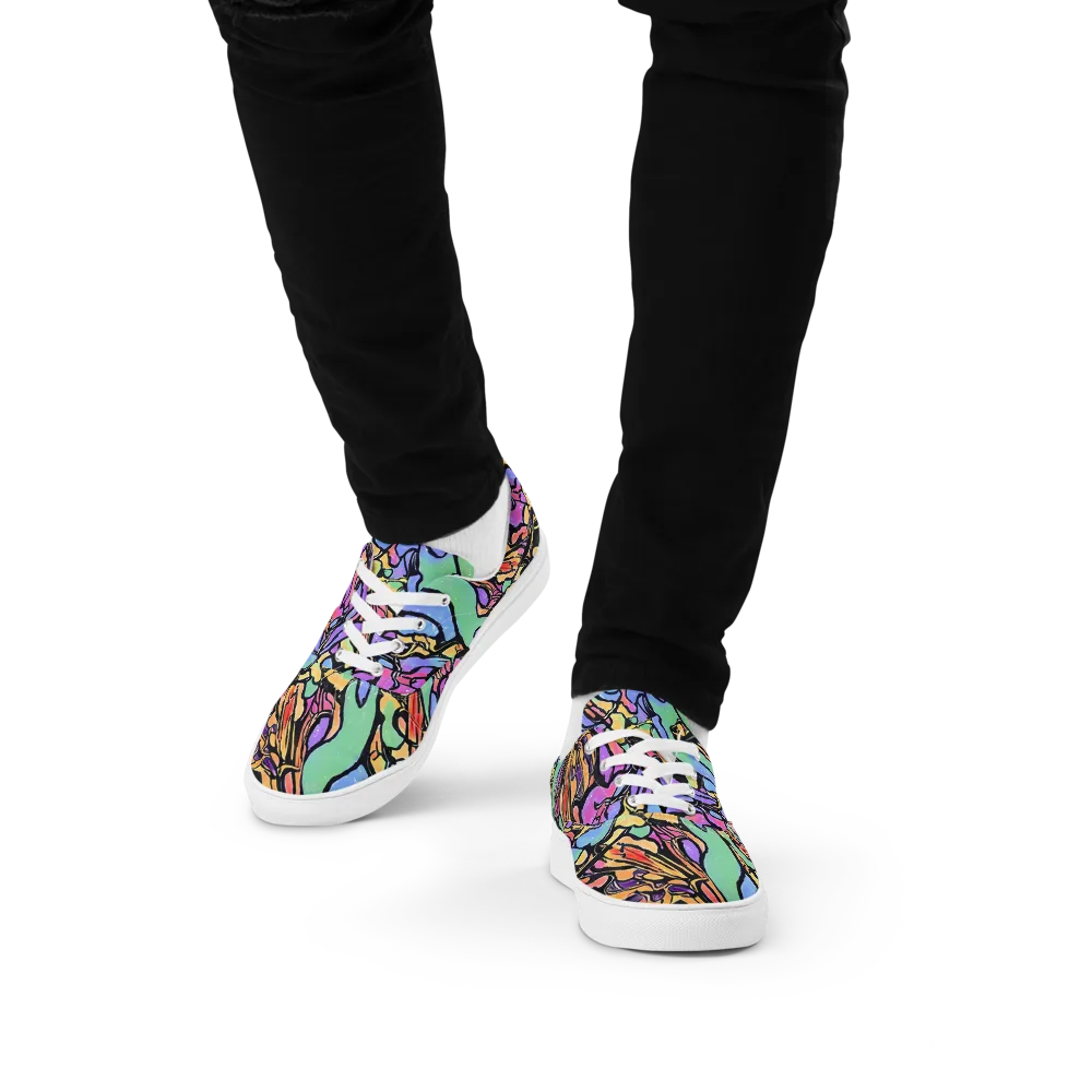 Kaleidoscope Flora on Men's Lace-Up Canvas Shoes — Front
