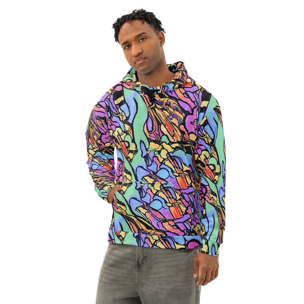 Kaleidoscope Flora on Cotton Hoodie — Left Front