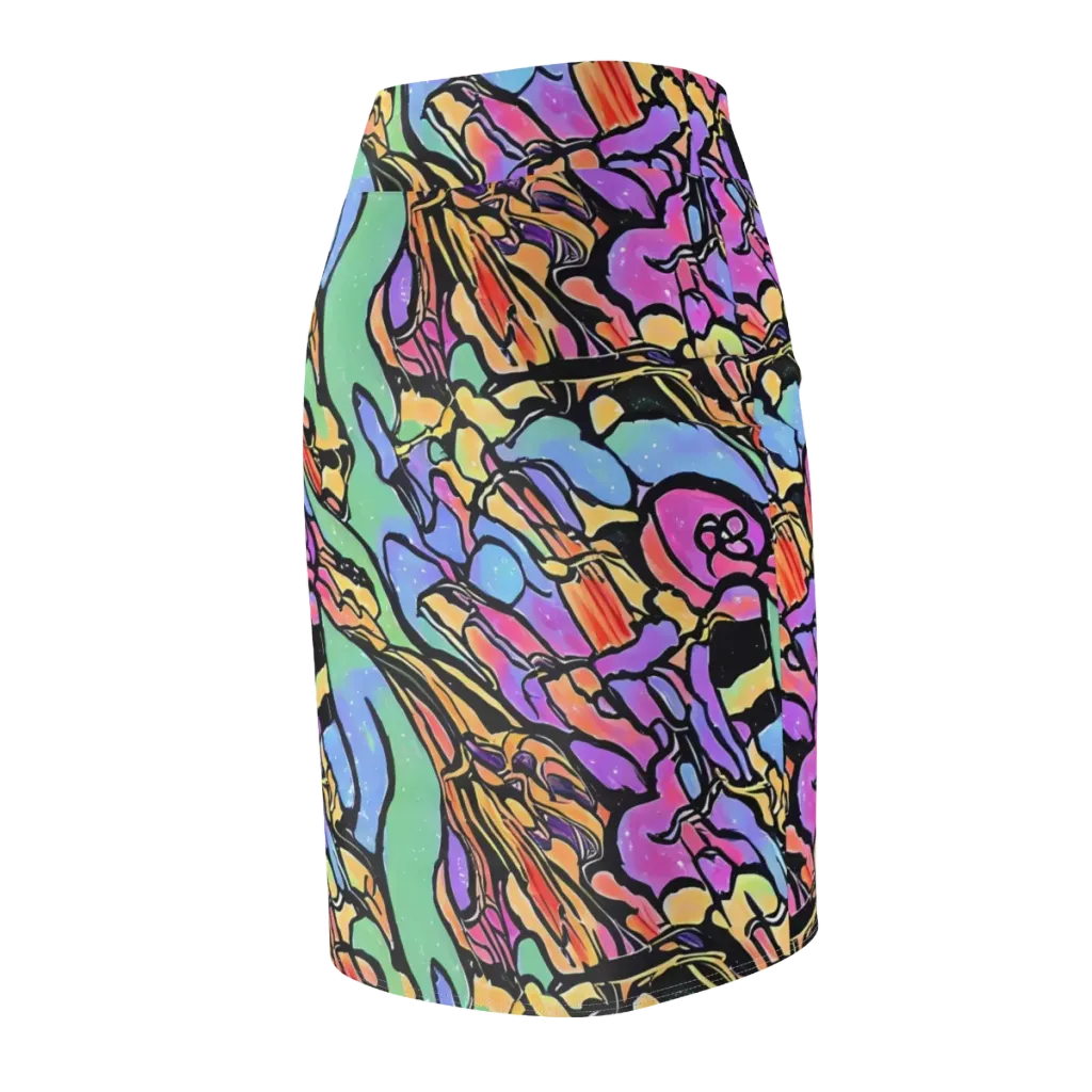 Kaleidoscope Flora on Pencil Skirt — Back Side