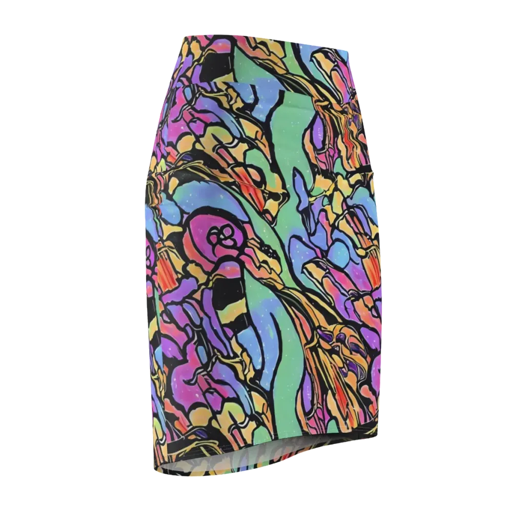 Kaleidoscope Flora on Pencil Skirt — Front Side