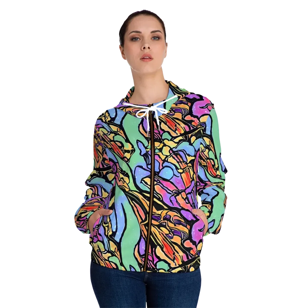 Kaleidoscope Flora on Women's Full-Zip Hoodie — Front On Person