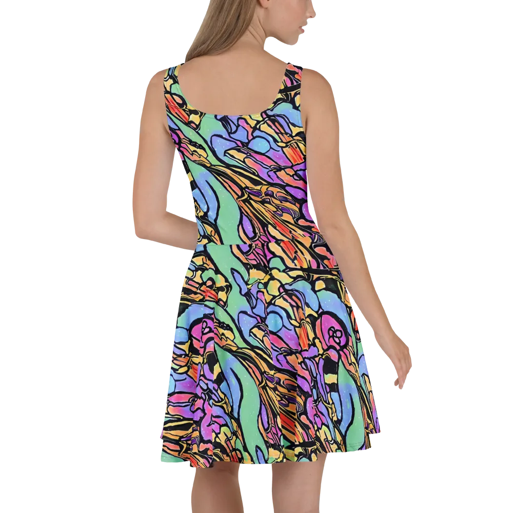 Kaleidoscope Flora on Skater Dress — Back
