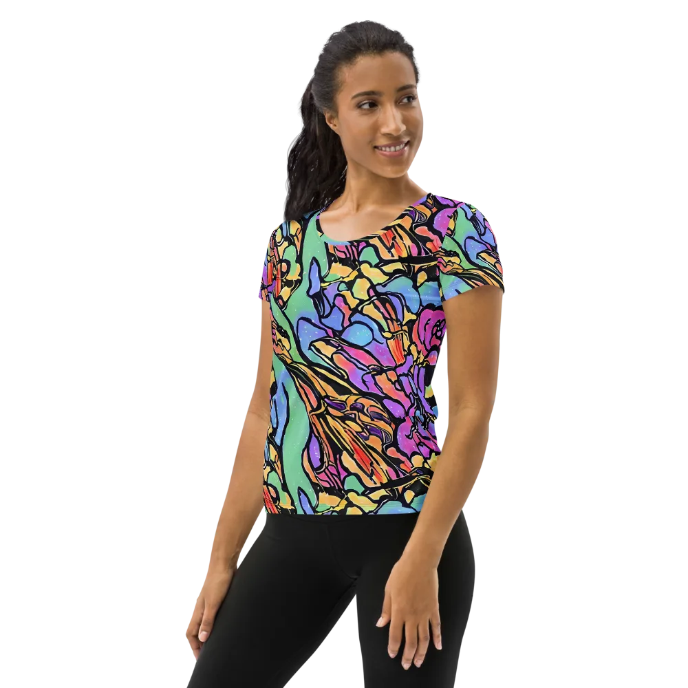 Kaleidoscope Flora on Women's Athletic T-Shirt — Left